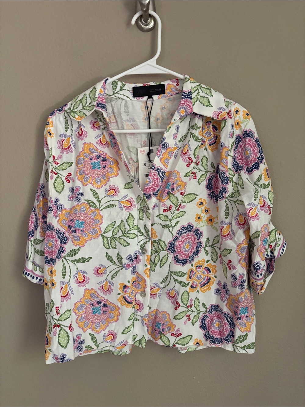 Zara floral print linen blend shirt 2587/057
